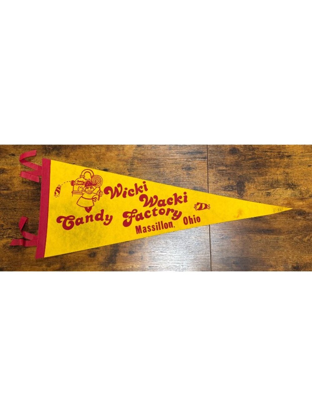 Vintage Wicki Wacki Candy Factory Masillon, Ohio pennant
